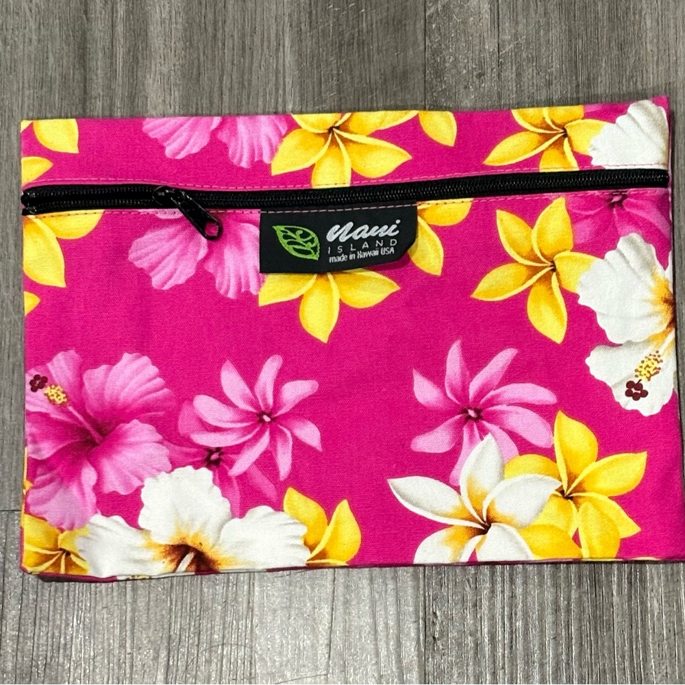 Nani Island Hawaii Pink Floral‎ Zipper Pouch Cosmetic Travel Bag 9x6